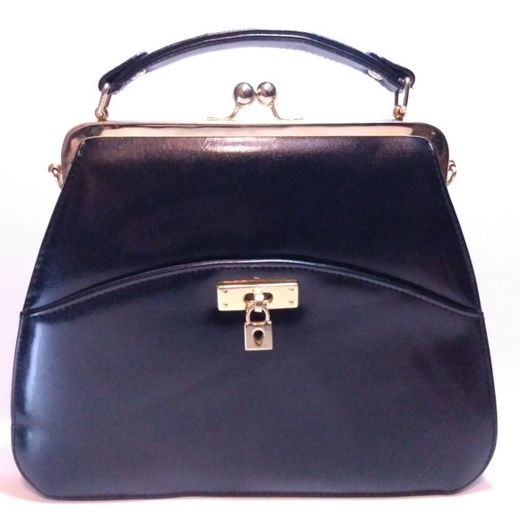 Modern Vintage Handbags - Modern Vintage Black & Gold Tone Leather Handbag